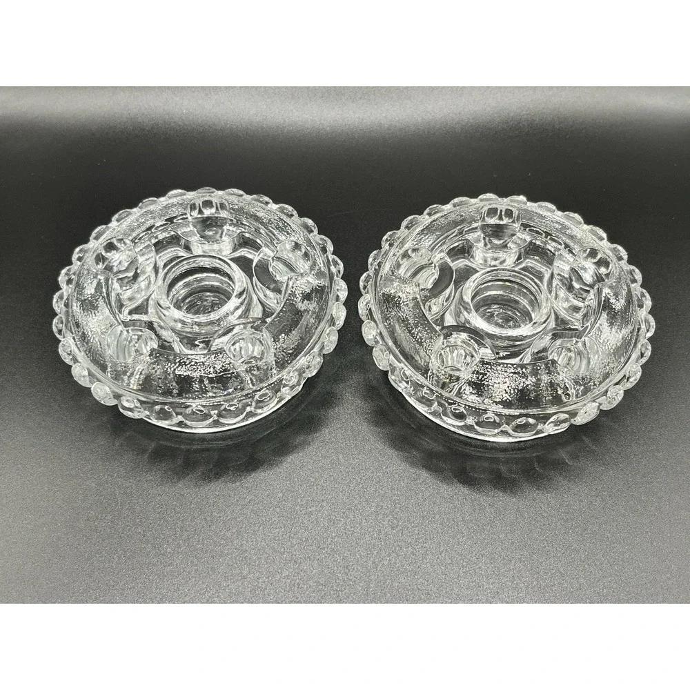 Fenton Clear Glass Round Console Insert Candlesticks 3.5